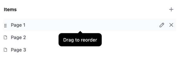 Tab being dragged to a new position in the Items section
