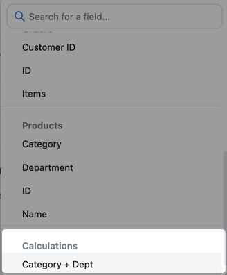 Highlighted Calculations section in filter field picker