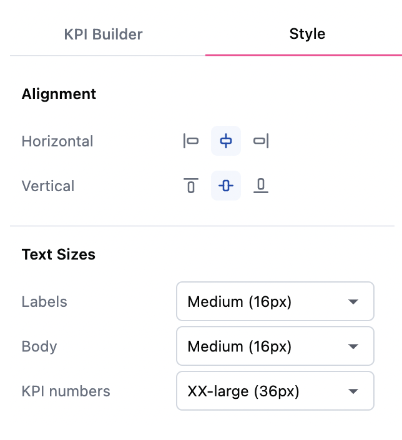 The Style tab of the KPI chart configuration options